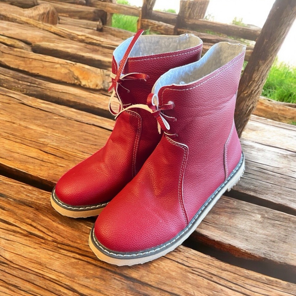 Red Leather Ankle Boots